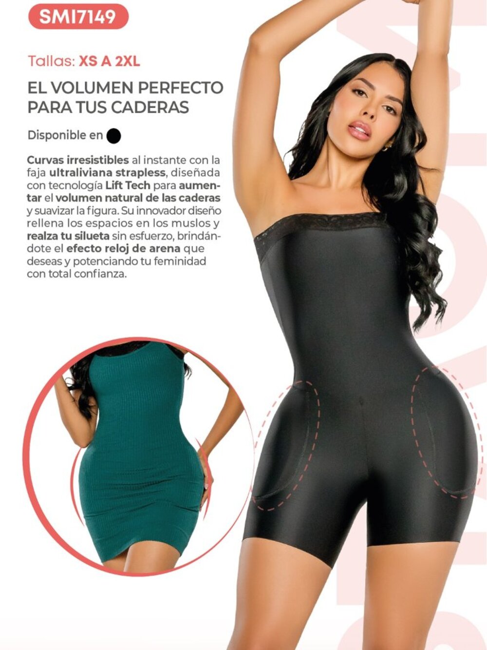 Stagmi Lightweight SMI7149 Strapless Girdle Shaper Lift Tech Increase Hip Volume